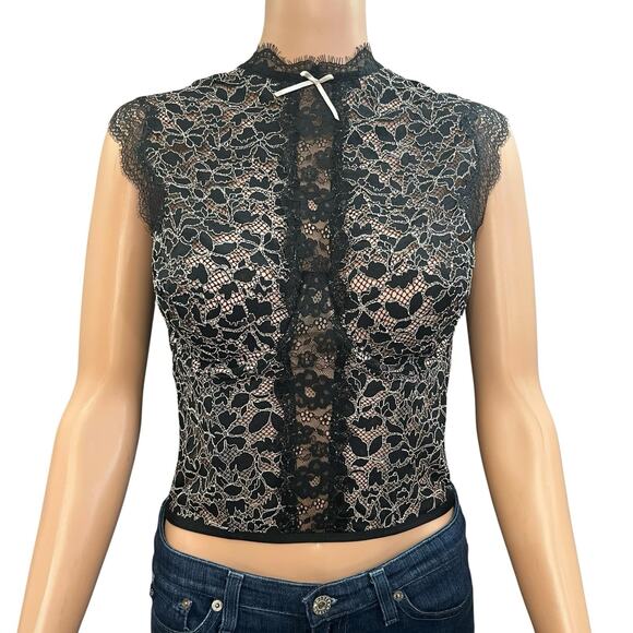Victoria's Secret Other - Victorias Secret High Neck Corset Top 36D Floral Lace Semi Sheer Bow Coquette